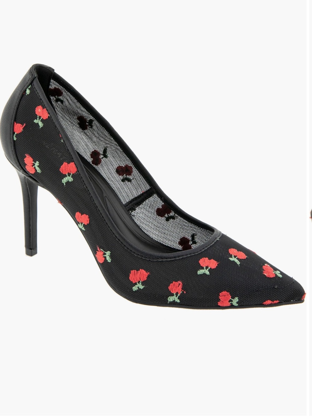 Women's Embroidered Black Floral Pointed Toe Stiletto Pump  🍒